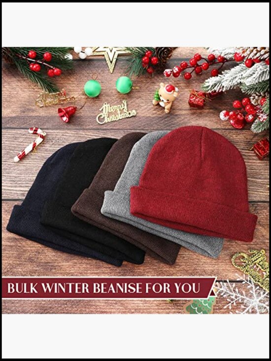 48 Pack Unisex Winter Beanies Bulk Knitted Skull Caps Elastic Stretch